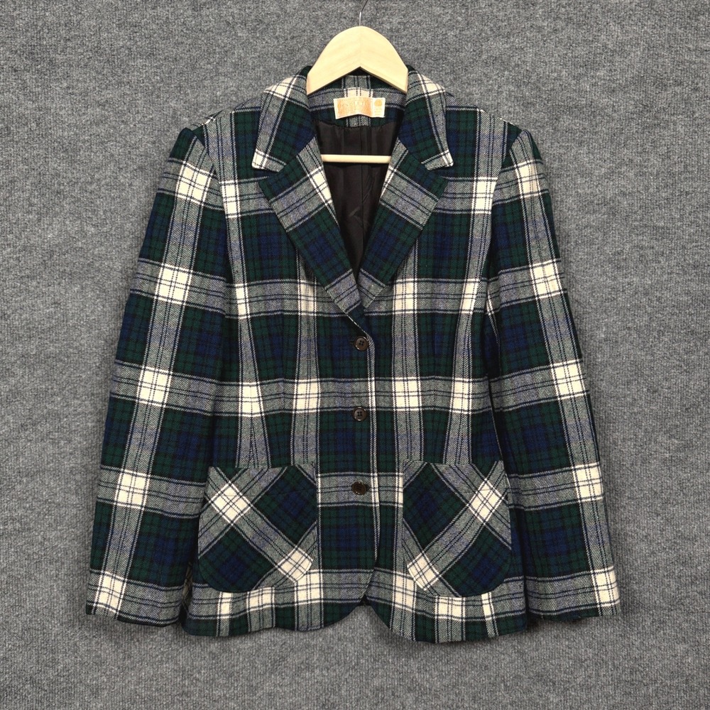 Vtg Pendleton Size 10 Wool‎ Single Breasted Blazer Jacket Plaid Academia Preppy